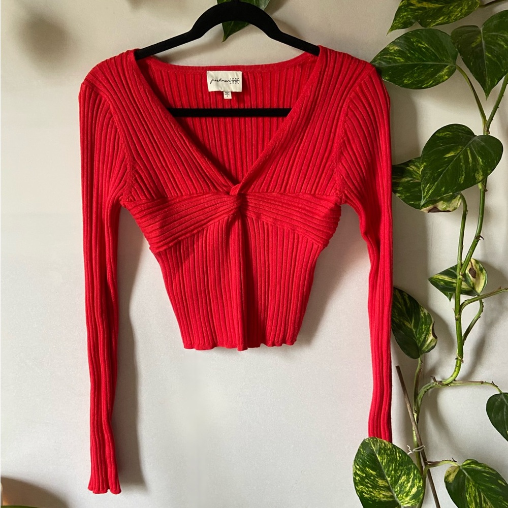 Red Ribbed Knit Top and Skirt